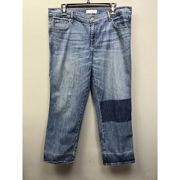 Loft Made And Loved Cropped Denim Patch Jeans Womens size 10/30 High Rise - Picture 1 of 7